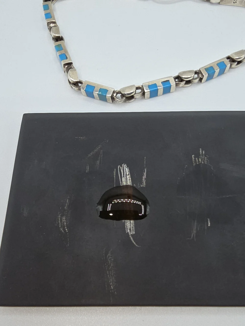VTG Sterling Silver Turquoise Inlay Link Bracelet 7.5" Southwestern Zuni Style - Picture 8 of 10